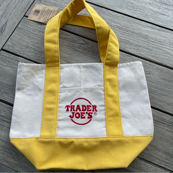 Handbags - Trader Joe's Yellow and White Canvas Tote Bag NWT